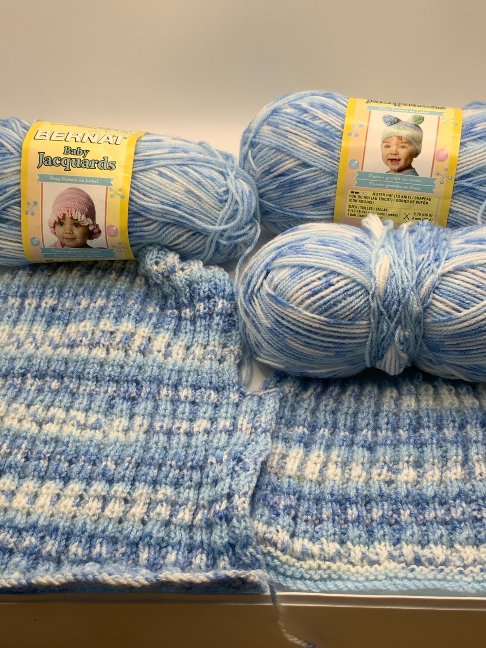 3 skeins bernat softee baby jacquards blue yarn boo berries